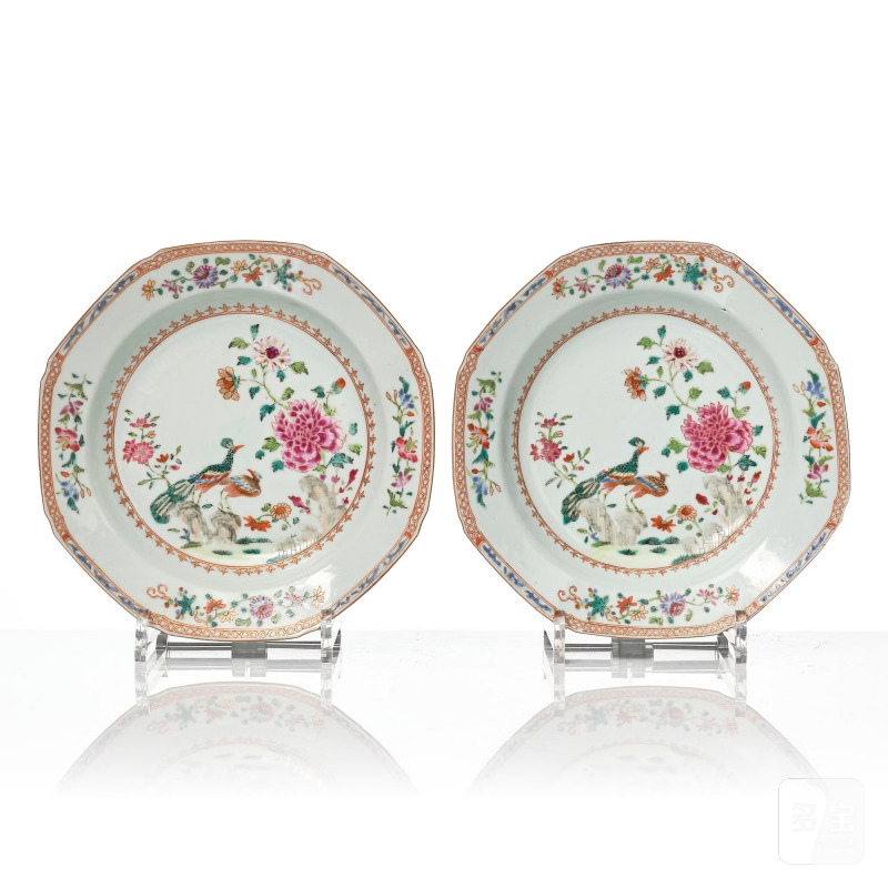 A set of 12 famille rose 'double peacock' soup dishes, - 图6